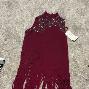 Embellished Burgundy Fringe Blouse